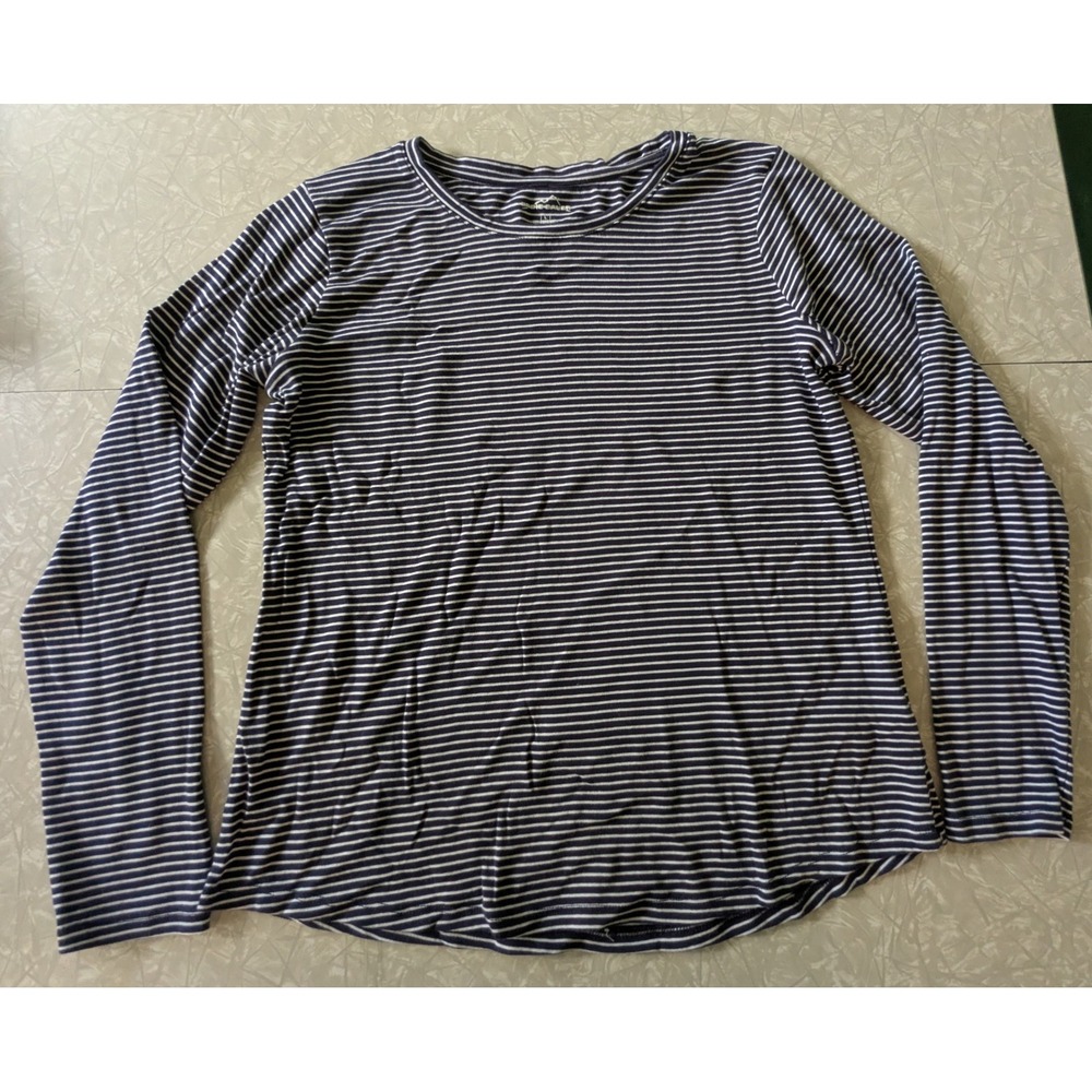 Eddie Bauer L Long Sleeve Striped Crewneck Top Navy White Coastal Casual